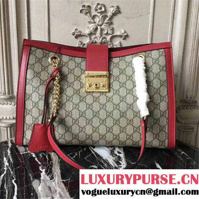 Gucci Padlock GG Supreme Canvas Shoulder Bag 34cm Fall Winter 2017 Collection Burgundy