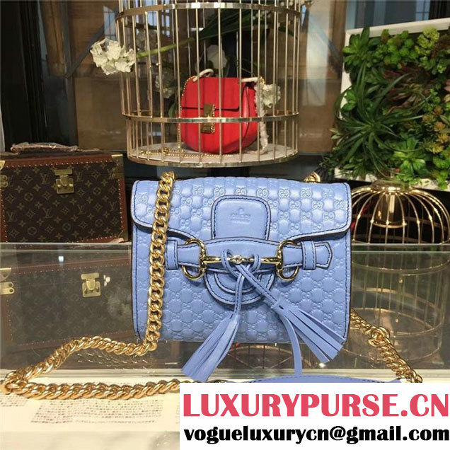 Gucci Emily Guccissima Chain Shoulder Bag 19cm 295402 Calfskin Leather Fall Winter 2017 Collection Light Blue