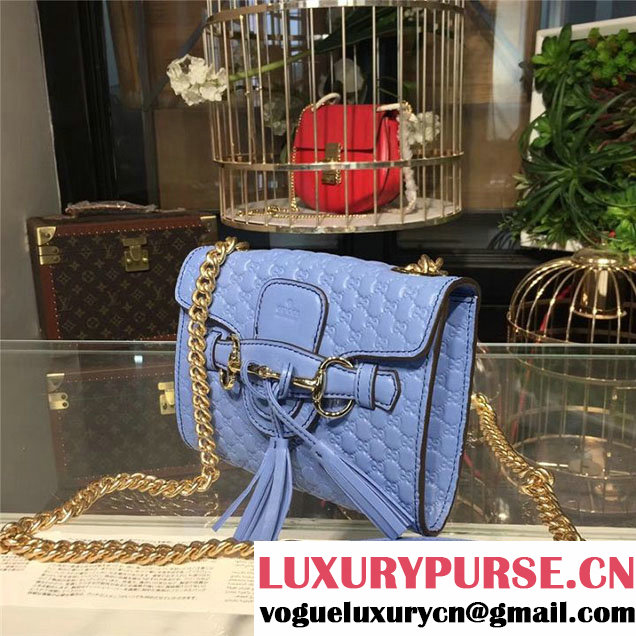 Gucci Emily Guccissima Chain Shoulder Bag 19cm 295402 Calfskin Leather Fall Winter 2017 Collection Light Blue