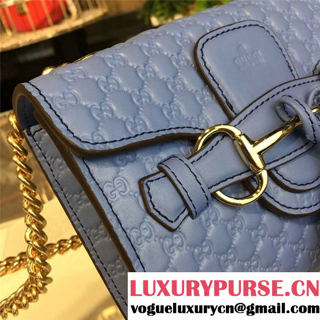 Gucci Emily Guccissima Chain Shoulder Bag 19cm 295402 Calfskin Leather Fall Winter 2017 Collection Light Blue