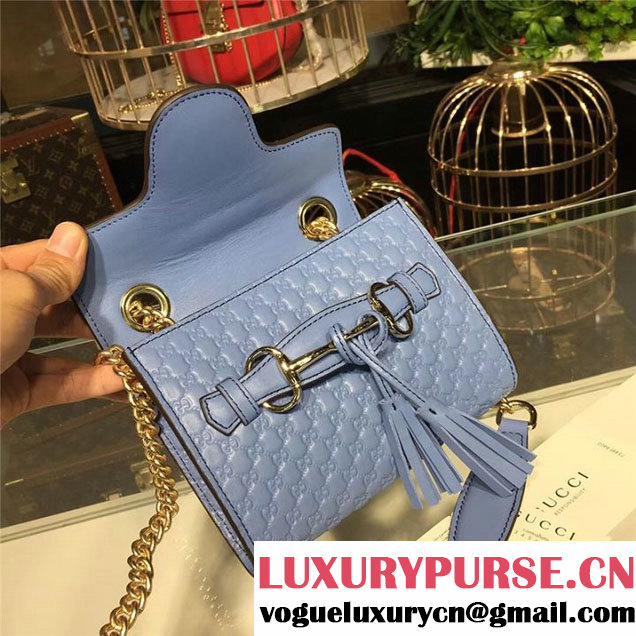 Gucci Emily Guccissima Chain Shoulder Bag 19cm 295402 Calfskin Leather Fall Winter 2017 Collection Light Blue