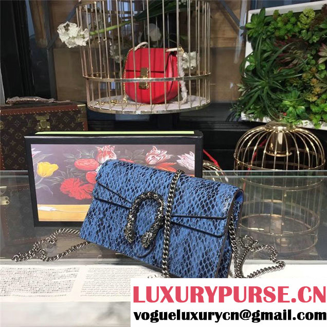 Gucci Dionysus Mini Bag with Crystals Python Leather 17cm 476432 Fall Winter 2017 Collection Blue Black