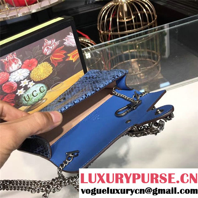 Gucci Dionysus Mini Bag with Crystals Python Leather 17cm 476432 Fall Winter 2017 Collection Blue Black