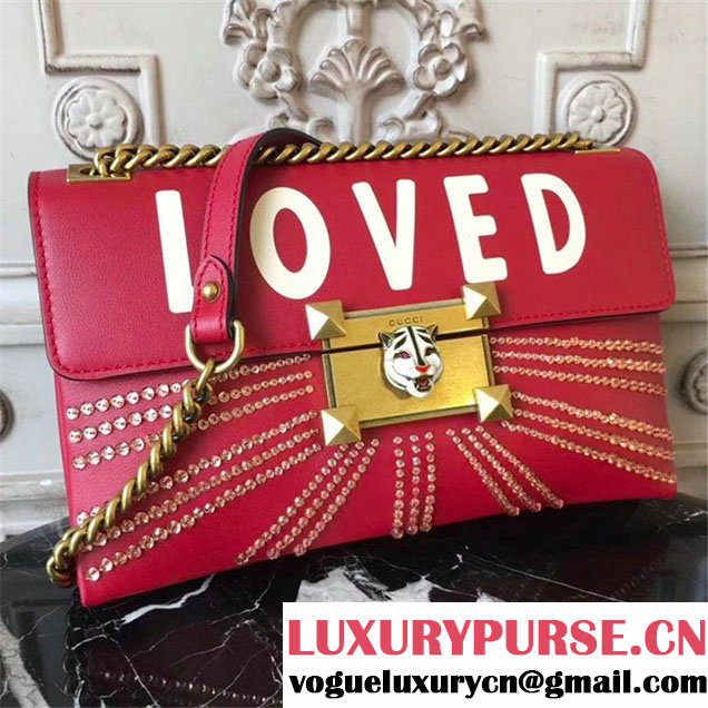 Gucci Loved Sequin Embroidered Clutch Bag 26cm Calfskin Leather Fall Winter 2017 Collection Burgundy
