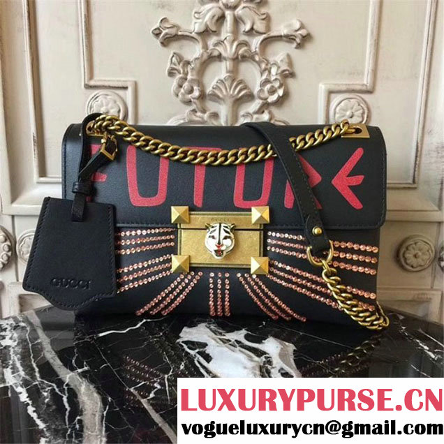 Gucci Future Sequin Embroidered Clutch Bag 26cm Calfskin Leather Fall Winter 2017 Collection Black