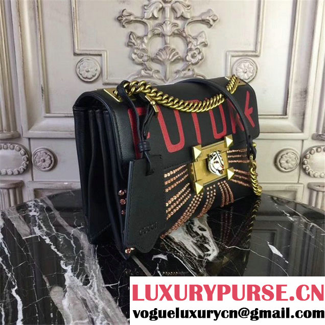Gucci Future Sequin Embroidered Clutch Bag 26cm Calfskin Leather Fall Winter 2017 Collection Black