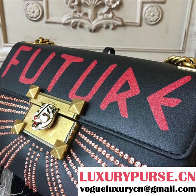 Gucci Future Sequin Embroidered Clutch Bag 26cm Calfskin Leather Fall Winter 2017 Collection Black