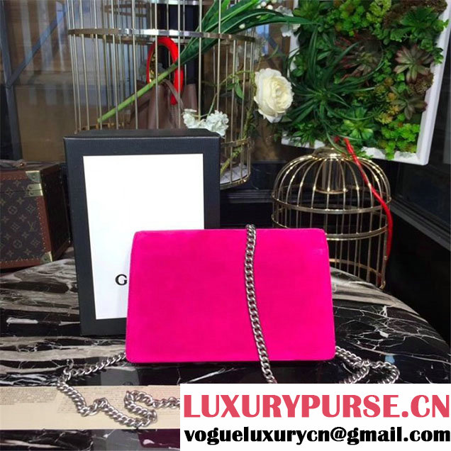 Gucci Dionysus Super Mini Velvet Bag with Crystals 17cm 476432 Calfskin Leather Fall Winter 2017 Collection Fuschia