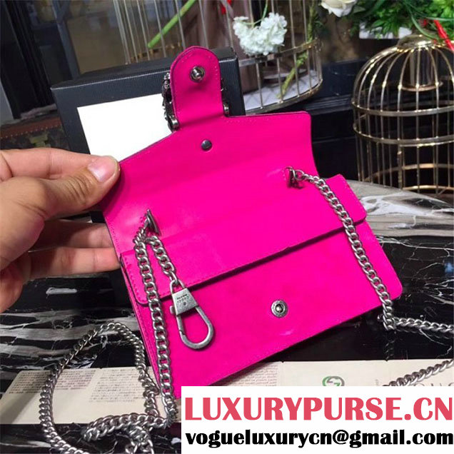 Gucci Dionysus Super Mini Velvet Bag with Crystals 17cm 476432 Calfskin Leather Fall Winter 2017 Collection Fuschia