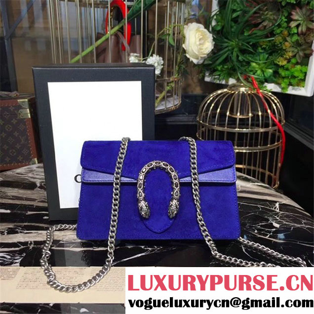 Gucci Dionysus Super Mini Velvet Bag with Crystals 17cm 476432 Calfskin Leather Fall Winter 2017 Collection Electric Blue