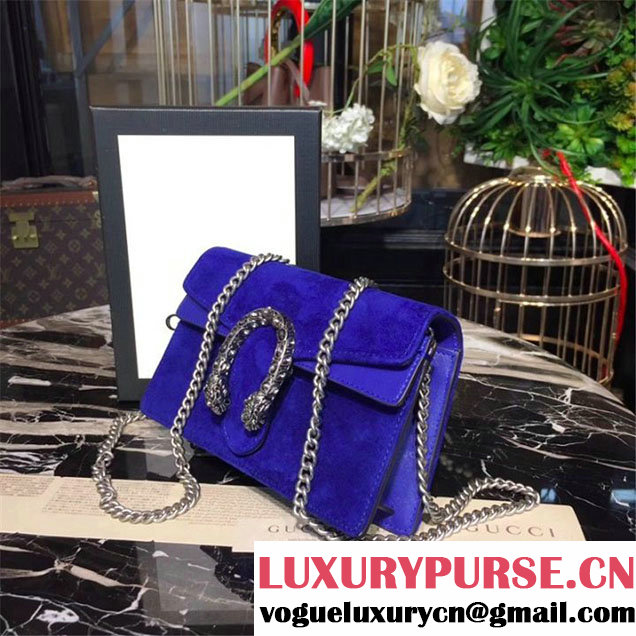 Gucci Dionysus Super Mini Velvet Bag with Crystals 17cm 476432 Calfskin Leather Fall Winter 2017 Collection Electric Blue
