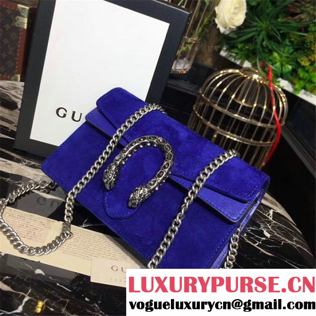 Gucci Dionysus Super Mini Velvet Bag with Crystals 17cm 476432 Calfskin Leather Fall Winter 2017 Collection Electric Blue