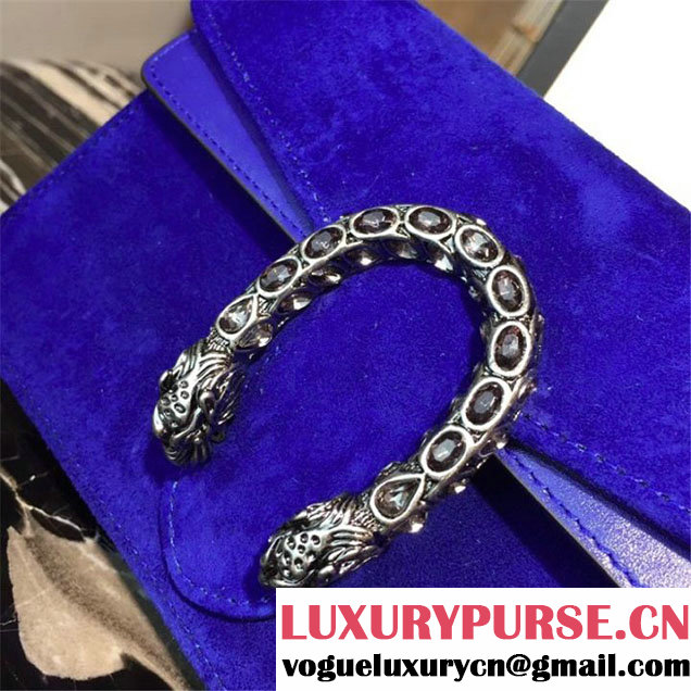 Gucci Dionysus Super Mini Velvet Bag with Crystals 17cm 476432 Calfskin Leather Fall Winter 2017 Collection Electric Blue