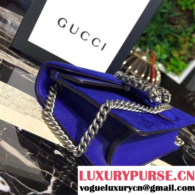 Gucci Dionysus Super Mini Velvet Bag with Crystals 17cm 476432 Calfskin Leather Fall Winter 2017 Collection Electric Blue