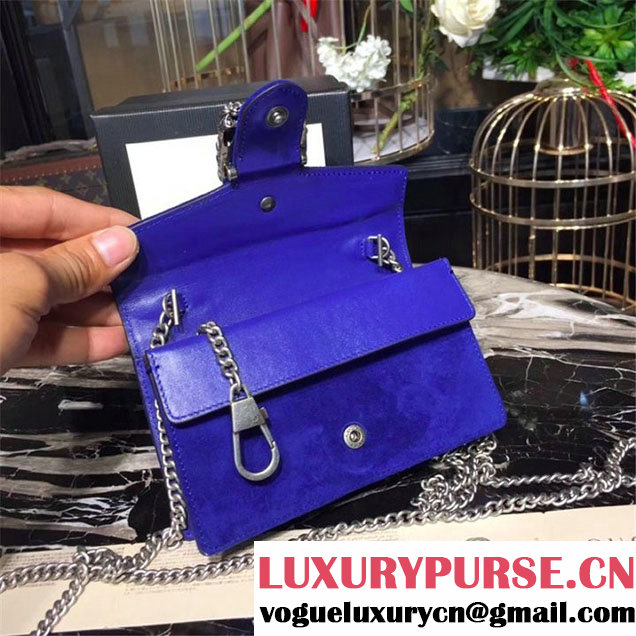 Gucci Dionysus Super Mini Velvet Bag with Crystals 17cm 476432 Calfskin Leather Fall Winter 2017 Collection Electric Blue