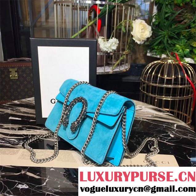 Gucci Dionysus Super Mini Velvet Bag with Crystals 17cm 476432 Calfskin Leather Fall Winter 2017 Collection Turquoise