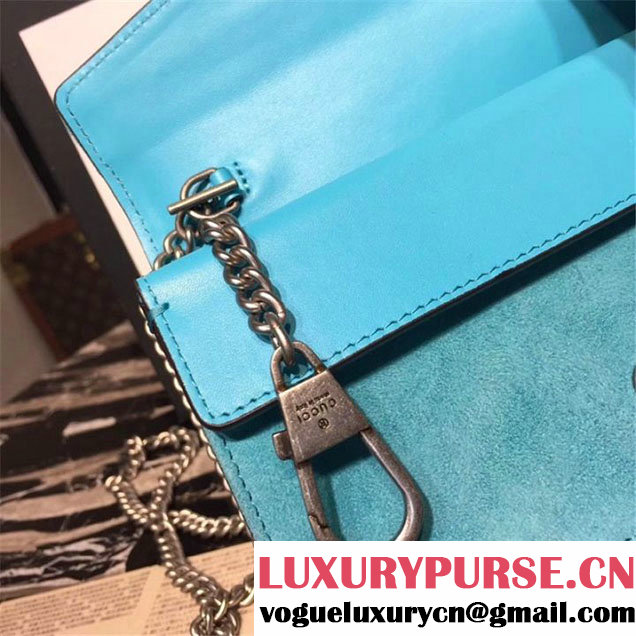 Gucci Dionysus Super Mini Velvet Bag with Crystals 17cm 476432 Calfskin Leather Fall Winter 2017 Collection Turquoise