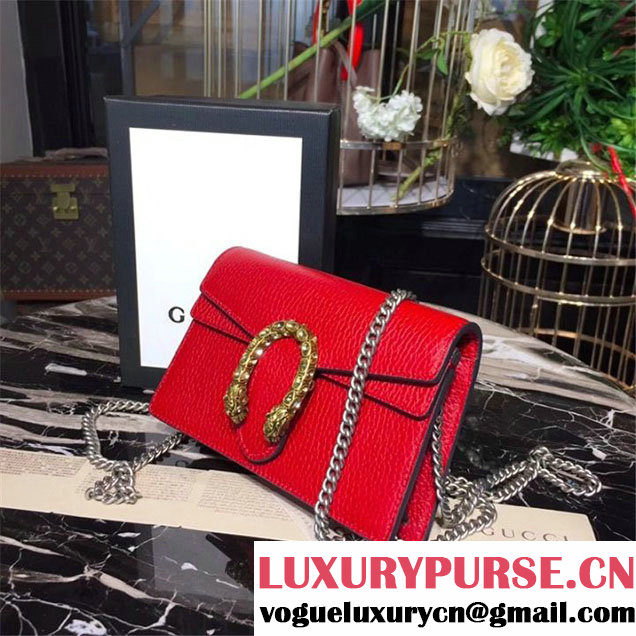 Gucci Dionysus Super Mini Bag with Crystals Calfskin Leather 17cm 476432 Fall Winter 2017 Collection Red