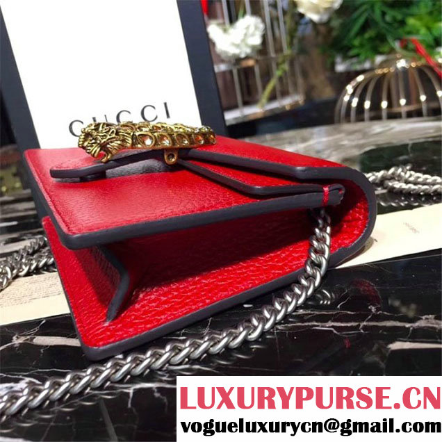 Gucci Dionysus Super Mini Bag with Crystals Calfskin Leather 17cm 476432 Fall Winter 2017 Collection Red