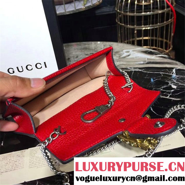 Gucci Dionysus Super Mini Bag with Crystals Calfskin Leather 17cm 476432 Fall Winter 2017 Collection Red