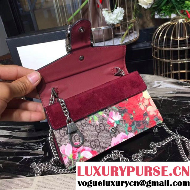 Gucci Dionysus GG Blooms Super Mini Bag Calfskin Leather 17cm 476432 Fall Winter 2017 Collection Beige Burgundy