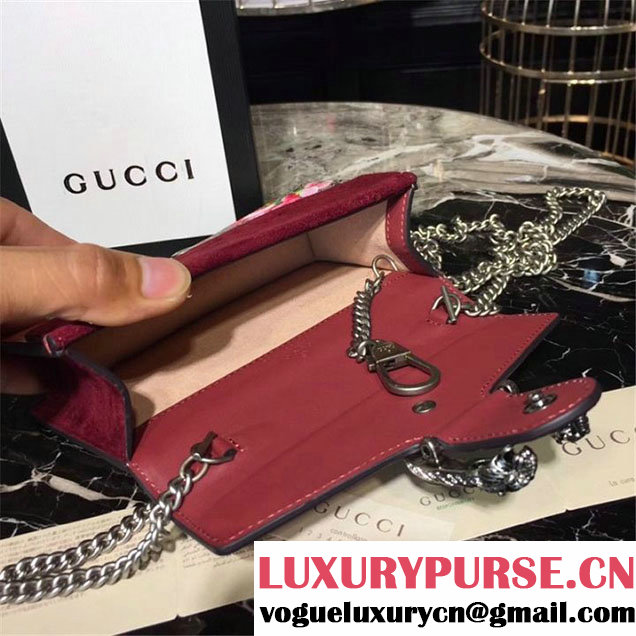 Gucci Dionysus GG Blooms Super Mini Bag Calfskin Leather 17cm 476432 Fall Winter 2017 Collection Beige Burgundy