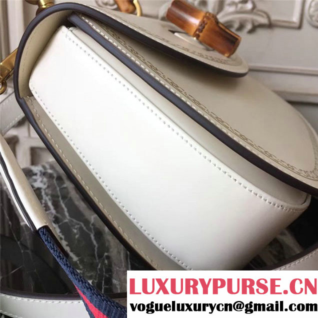 Gucci Bamboo Classic Frame Print Top Handle Satchel 27cm Bag 495880 Calfskin Leather 30cm Fall Winter 2017 Collection White