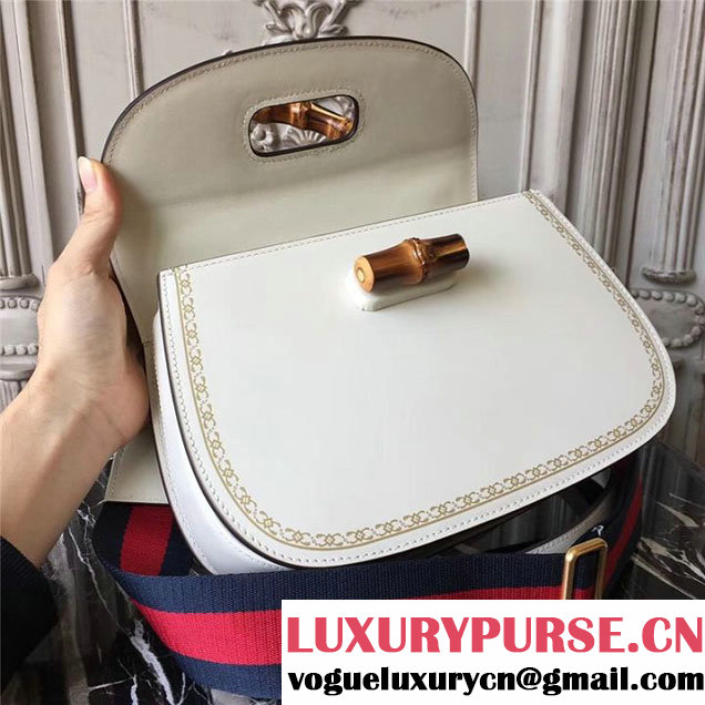 Gucci Bamboo Classic Frame Print Top Handle Satchel 27cm Bag 495880 Calfskin Leather 30cm Fall Winter 2017 Collection White