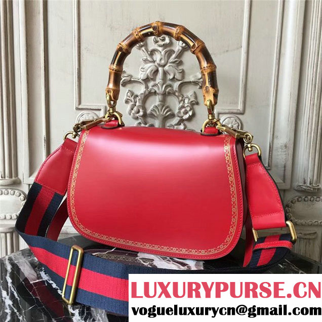 Gucci Bamboo Classic Frame Print Top Handle Satchel 27cm Bag 495880 Calfskin Leather 30cm Fall Winter 2017 Collection Red