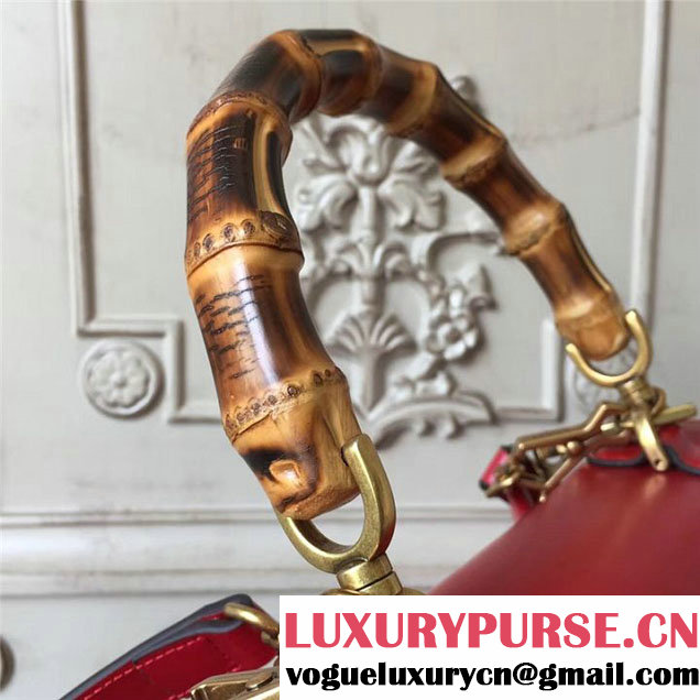 Gucci Bamboo Classic Frame Print Top Handle Satchel 27cm Bag 495880 Calfskin Leather 30cm Fall Winter 2017 Collection Red