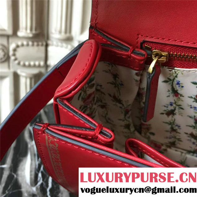 Gucci Bamboo Classic Frame Print Top Handle Satchel 27cm Bag 495880 Calfskin Leather 30cm Fall Winter 2017 Collection Red