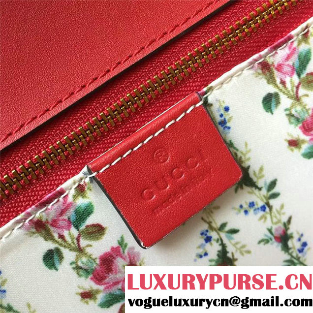 Gucci Bamboo Classic Frame Print Top Handle Satchel 27cm Bag 495880 Calfskin Leather 30cm Fall Winter 2017 Collection Red