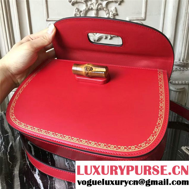 Gucci Bamboo Classic Frame Print Top Handle Satchel 27cm Bag 495880 Calfskin Leather 30cm Fall Winter 2017 Collection Red