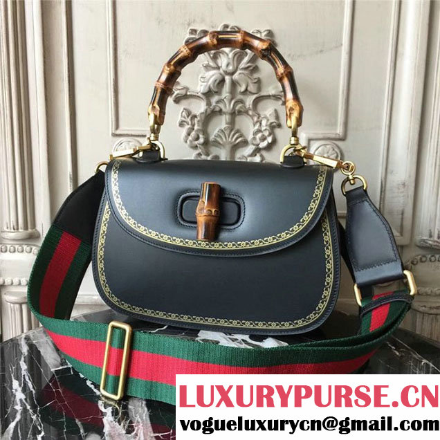 Gucci Bamboo Classic Frame Print Top Handle Satchel 27cm Bag 495880 Calfskin Leather 30cm Fall Winter 2017 Collection Black