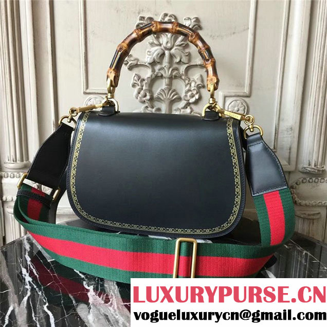 Gucci Bamboo Classic Frame Print Top Handle Satchel 27cm Bag 495880 Calfskin Leather 30cm Fall Winter 2017 Collection Black