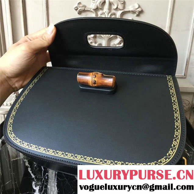 Gucci Bamboo Classic Frame Print Top Handle Satchel 27cm Bag 495880 Calfskin Leather 30cm Fall Winter 2017 Collection Black