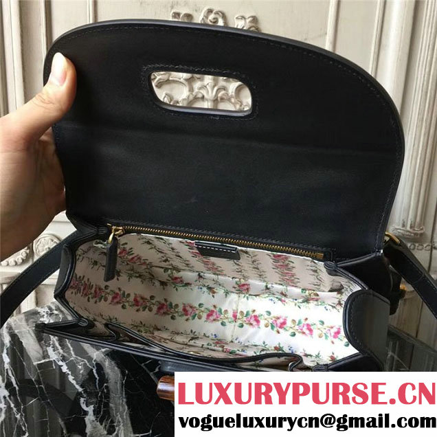 Gucci Bamboo Classic Frame Print Top Handle Satchel 27cm Bag 495880 Calfskin Leather 30cm Fall Winter 2017 Collection Black