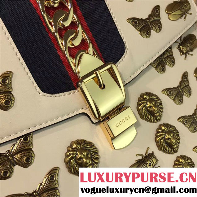 Gucci Sylvie Animal Studs 31cm Bag 470270 Calfskin Leather Spring Summer 2017 Collection White