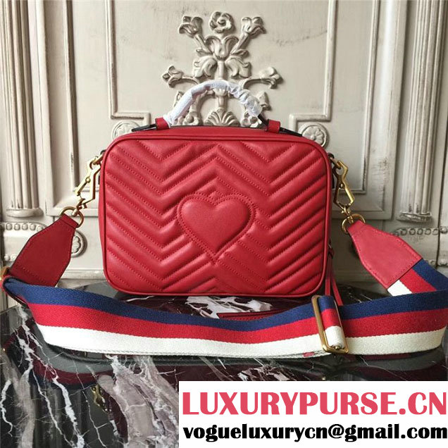 Gucci GG Marmont Chevron Quilted Top Handle Camera 25cm Bag Calfskin Leather 498100 Fall Winter 2017 Collection Red