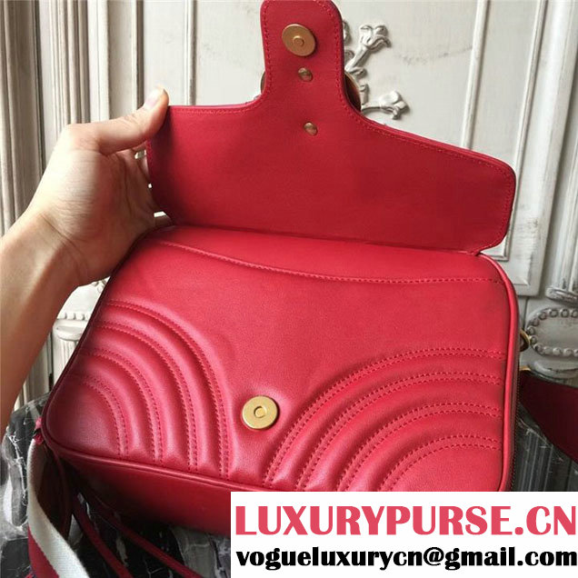 Gucci GG Marmont Chevron Quilted Top Handle Camera 25cm Bag Calfskin Leather 498100 Fall Winter 2017 Collection Red
