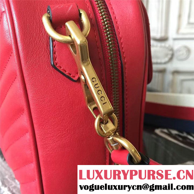 Gucci GG Marmont Chevron Quilted Top Handle Camera 25cm Bag Calfskin Leather 498100 Fall Winter 2017 Collection Red
