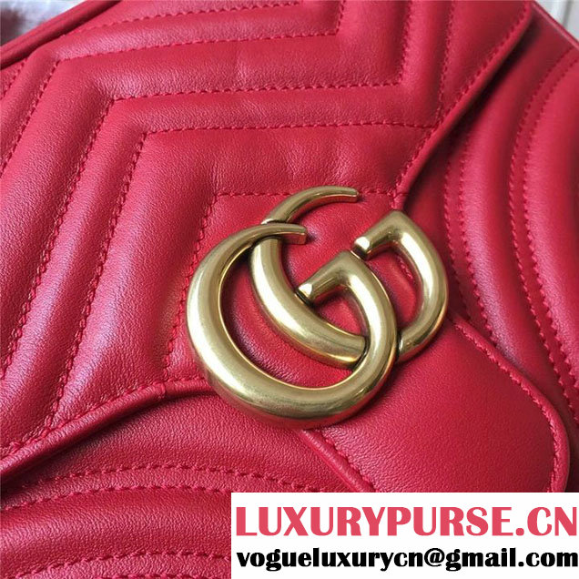 Gucci GG Marmont Chevron Quilted Top Handle Camera 25cm Bag Calfskin Leather 498100 Fall Winter 2017 Collection Red