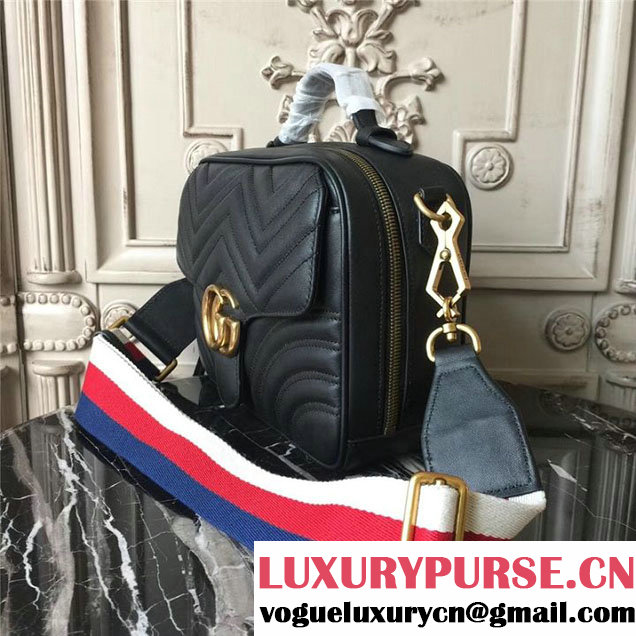Gucci GG Marmont Chevron Quilted Top Handle Camera 25cm Bag Calfskin Leather 498100 Fall Winter 2017 Collection Black