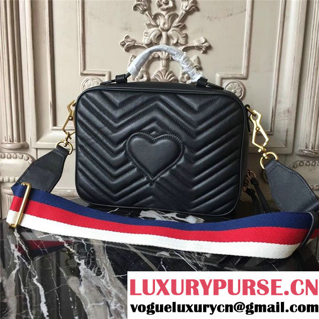 Gucci GG Marmont Chevron Quilted Top Handle Camera 25cm Bag Calfskin Leather 498100 Fall Winter 2017 Collection Black