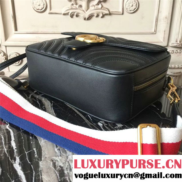 Gucci GG Marmont Chevron Quilted Top Handle Camera 25cm Bag Calfskin Leather 498100 Fall Winter 2017 Collection Black
