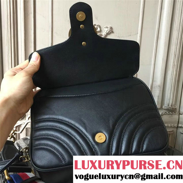 Gucci GG Marmont Chevron Quilted Top Handle Camera 25cm Bag Calfskin Leather 498100 Fall Winter 2017 Collection Black