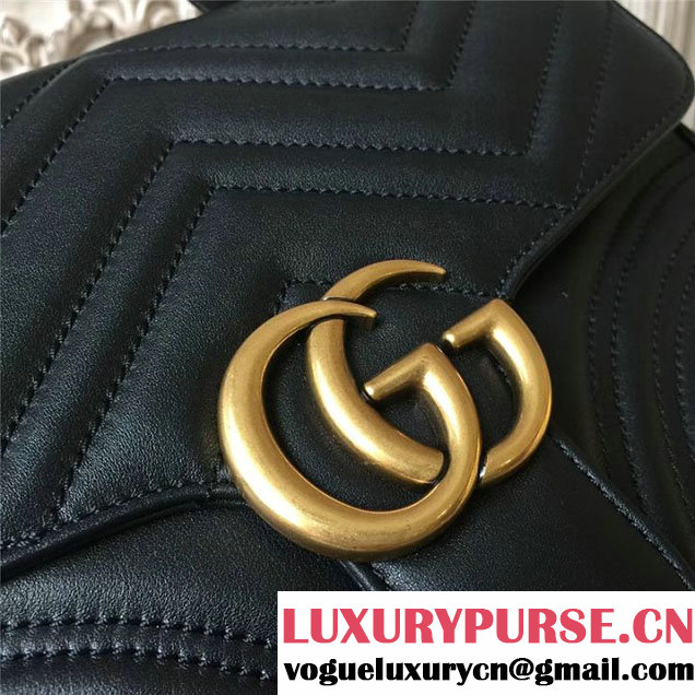 Gucci GG Marmont Chevron Quilted Top Handle 26cm Bag with Chain Strap Calfskin Leather 498110 Fall Winter 2017 Collection Black