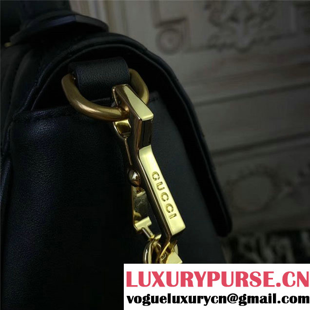 Gucci GG Marmont Chevron Quilted Top Handle 26cm Bag with Chain Strap Calfskin Leather 498110 Fall Winter 2017 Collection Black
