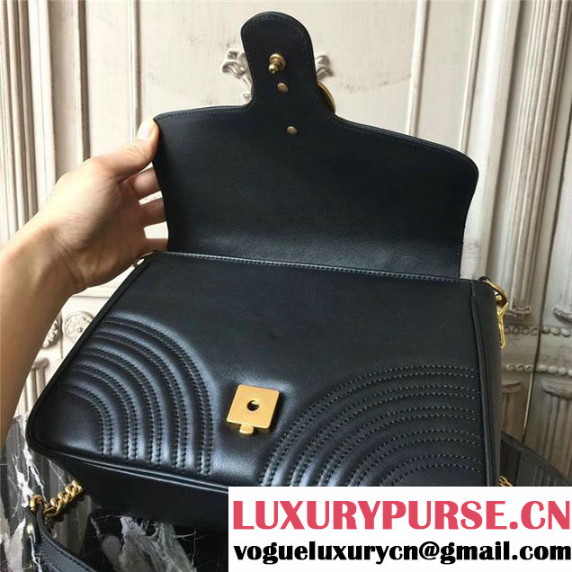 Gucci GG Marmont Chevron Quilted Top Handle 26cm Bag with Chain Strap Calfskin Leather 498110 Fall Winter 2017 Collection Black