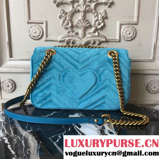 Gucci Marmont Chevron Beetle Embroidered Velvet Shoulder Bag 22cm 443497 Fall Winter 2017 Collection Turquoise